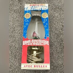 Vtg Light Up Christmas Lamp Glass Shade Plastic Base Working Lights up / 12”